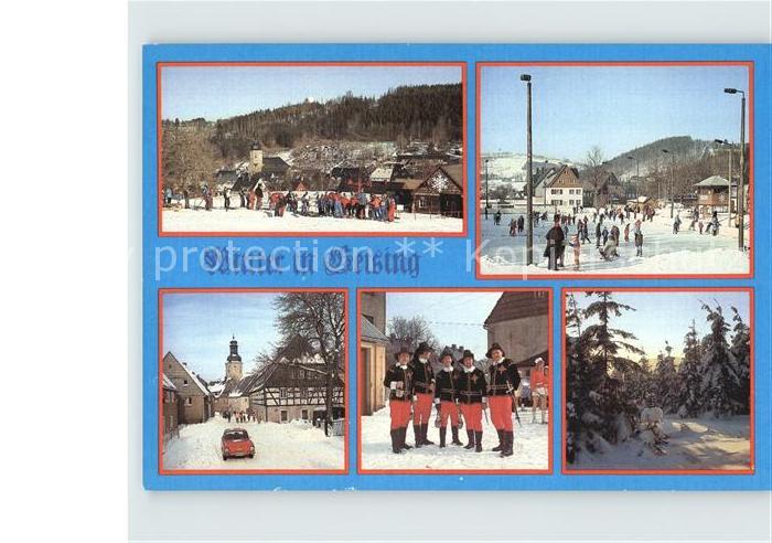 Geising Erzgebirge Teilansicht Skilift Eisstadion Hauptstrasse Ski und Eisfaschi