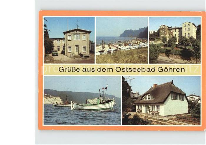 Goehren Ruegen Haus Buskam Strand Erholungsheim Nordstrand Fischerboote Rohrdach