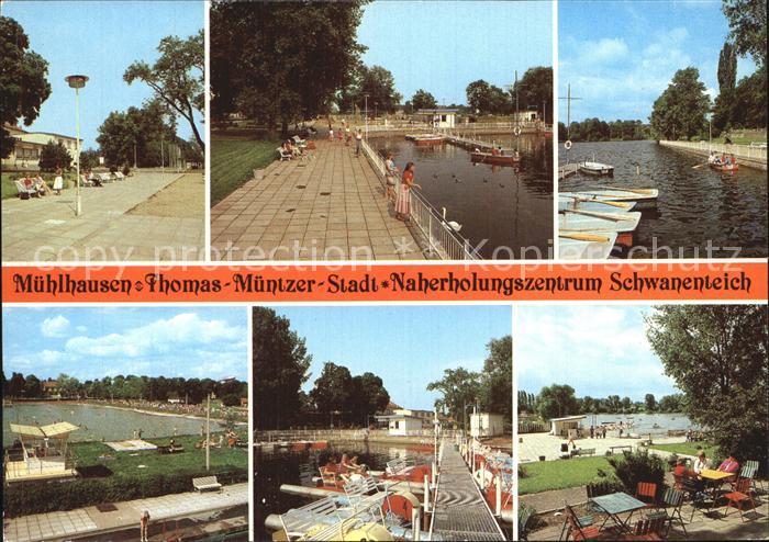 Muehlhausen Thueringen Thomas Muentzer Stadt Promenade Schwanenteich Terrasse