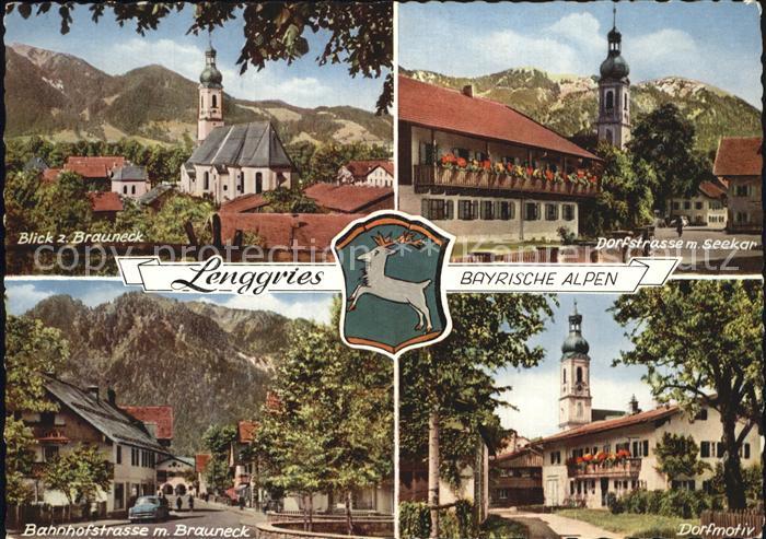 Lenggries Kirche Brauneck Dorfstr mit Seekar Bahnhofstr Dorfmotiv