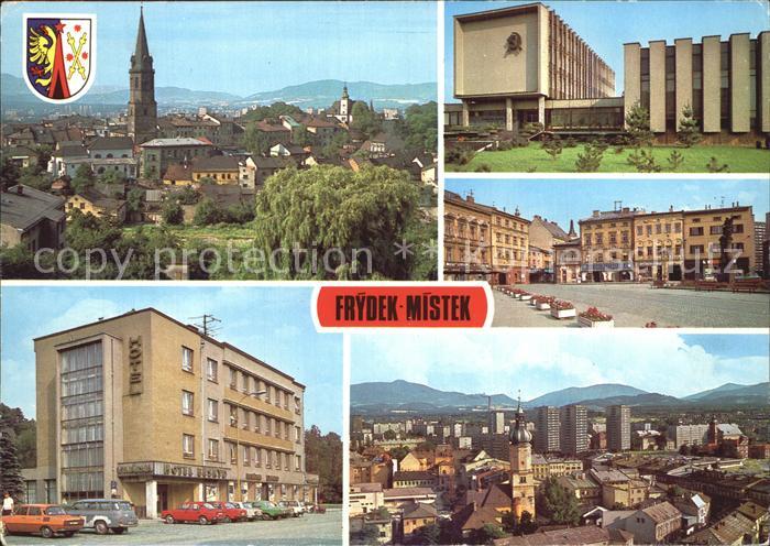 Frydek-Mistek Pohled na stary Frydek Nova budova OV KSC Namensti Vitezneho unora