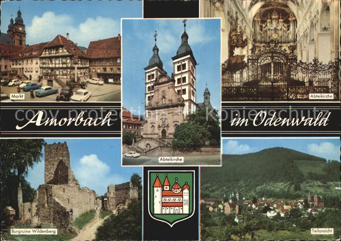 Amorbach Miltenberg Markt Abteikirche Burgruine Wildenberg Teilansicht