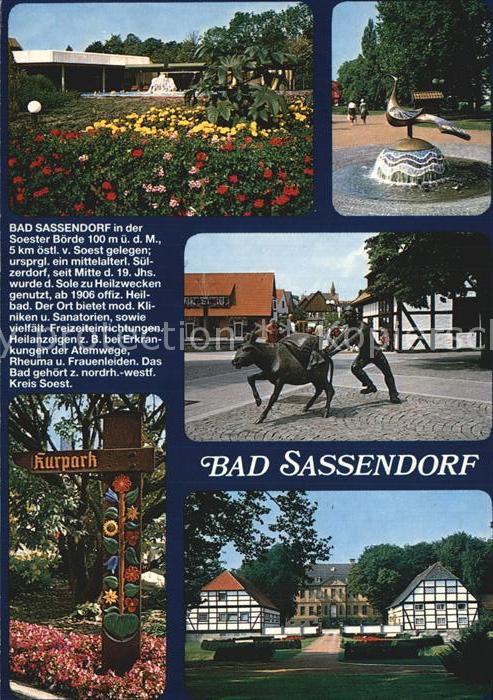 Bad Sassendorf Kurpark Brunnen Skulptur Fachwerkhaeuser