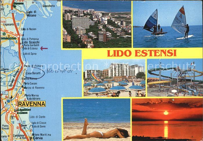 Lido degli Estensi Teilansicht Surfer Strand Erlebnispark Sonnenuntergang Gebiet