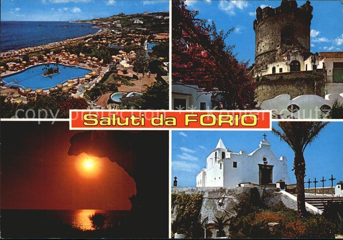 Forio d Ischia Burg Kirche Strand Schwimmbad Sonnenuntergang