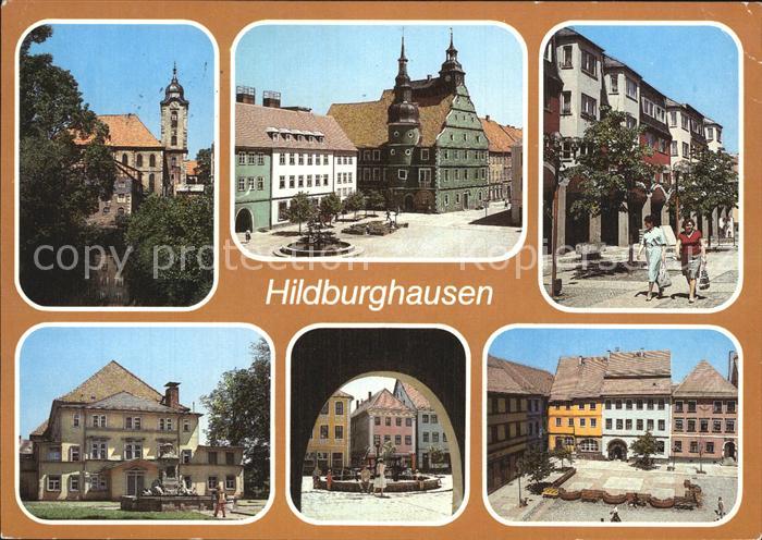Hildburghausen Blick zur Kirche Rathaus Marx Engelsplatz Brunnen Stadttheater