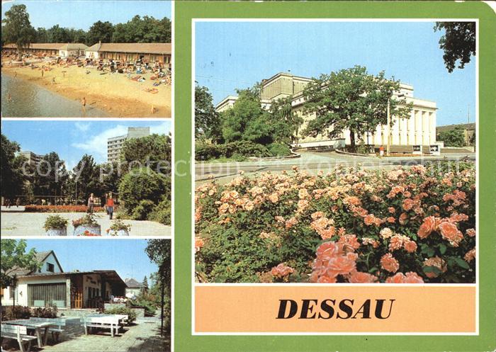 Dessau-Rosslau Strandbad Adria Blick zu den Hochh?usern Landestheater