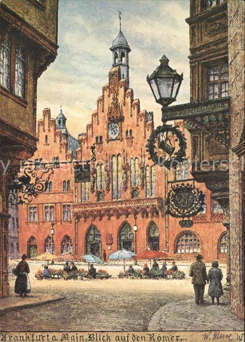Frankfurt Main Blick auf Roemer Kuenstlerkarte