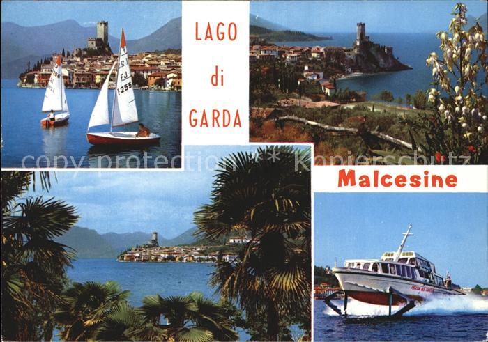 Malcesine Lago di Garda Tragflaechenboot Burg Panorama