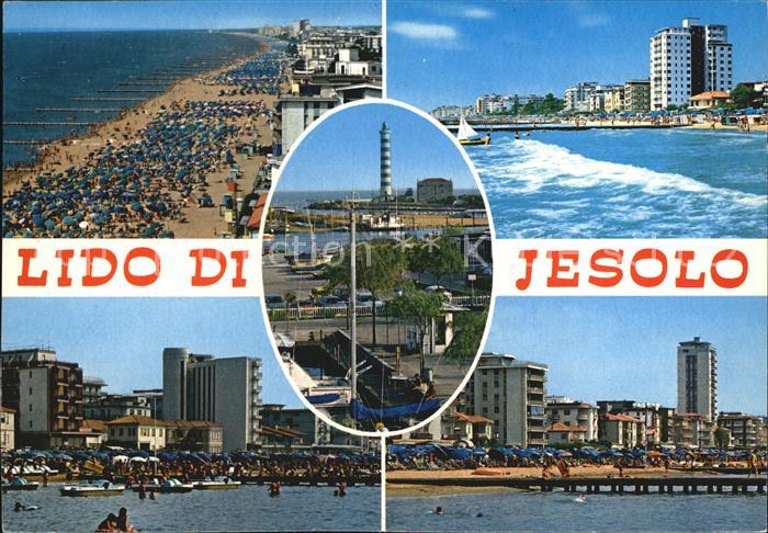 Lido di Jesolo Fliegeraufnahme Strand Leuchtturm Hochhaeuser