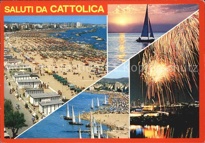 Cattolica Rimini Fliegeraufnahme Strand Feuerwerk