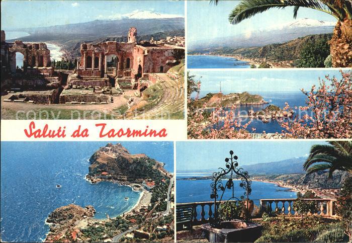 Taormina Sizilien Fliegeraufnahme Bucht Gesamtansicht Naturtheater