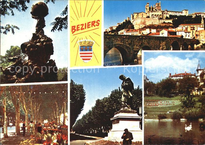 Beziers La Cathedrale le Pont de L Orb Statue de Riquet