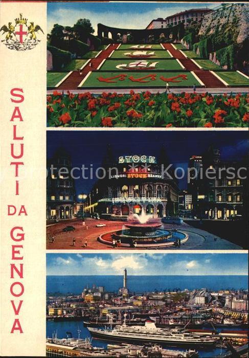 Genova Genua Liguria Blumenpark Springbrunnen Nacht Hafen