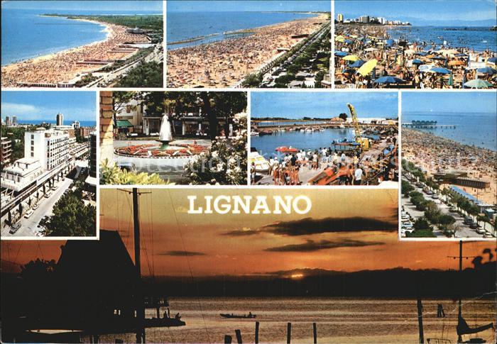 Lignano Strand Hafen Springbrunnen Abendstimmung