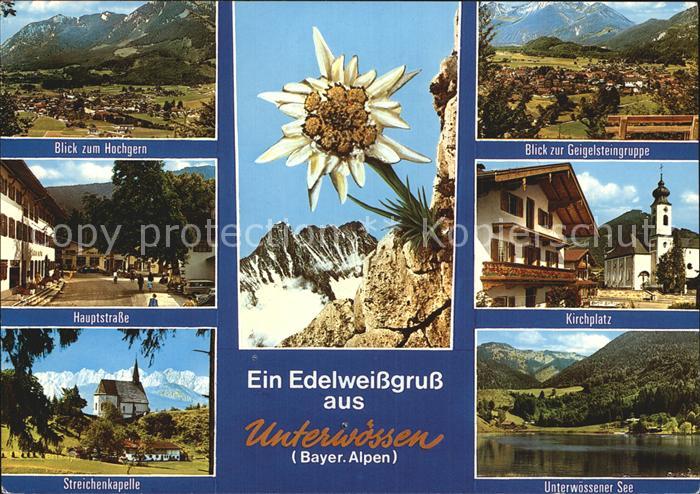 Unterwoessen Hochgern Geigelsteingruppe Streichenkapelle See Kirchplatz Edelweis