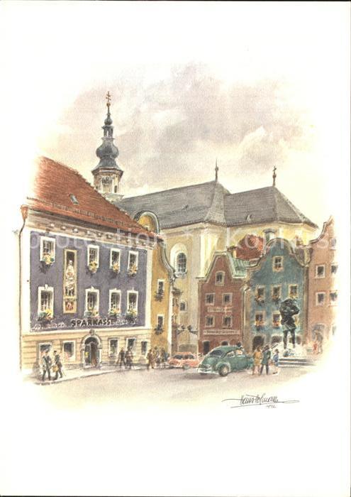 Schaerding Oberer Stadtplatz Christophorus Brunnen