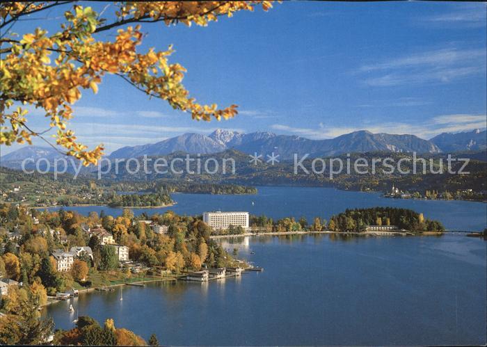 Poertschach Woerthersee Blick von der Hohen Gloriette mit Maria Woerth und Karaw