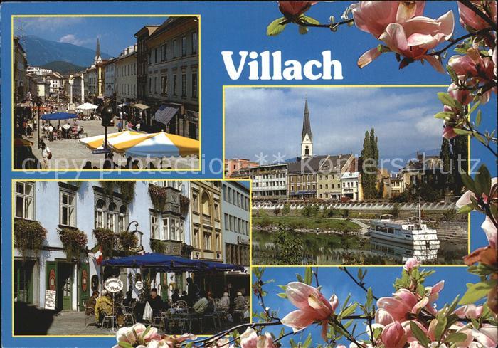 Villach Kaernten Hauptplatz Ausflugsschiff Landskron Kirche Sankt Nikolai
