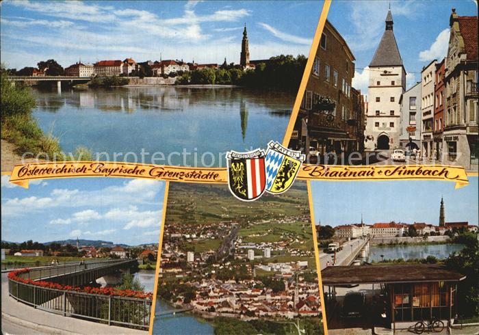 Braunau Inn Vorstadtmit Stadtturm Blick nach Simbach Luftaufnahme