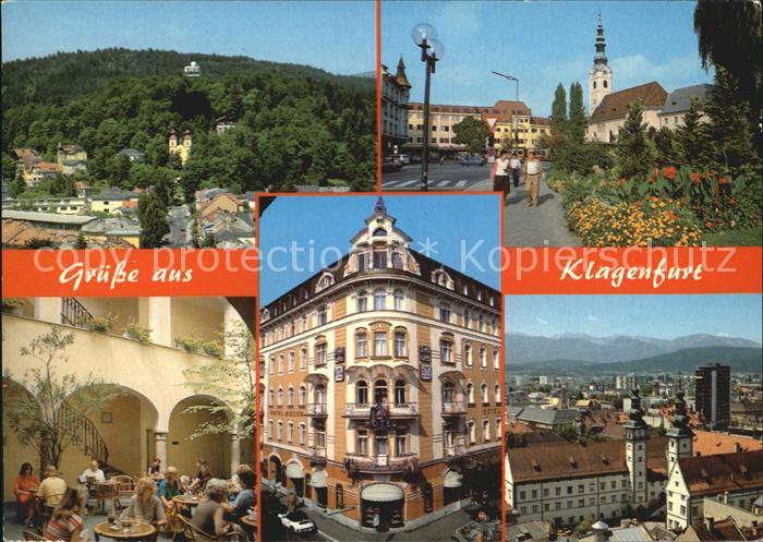 Klagenfurt Woerthersee Blick vom Stadtpfarrturm zum Kreuzberg mit Sternwarte Hei
