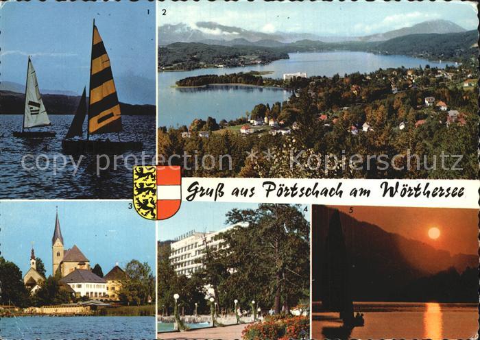 Poertschach Woerthersee Segelboote Blick gegen Westen Maria Woerth Blumenpromena