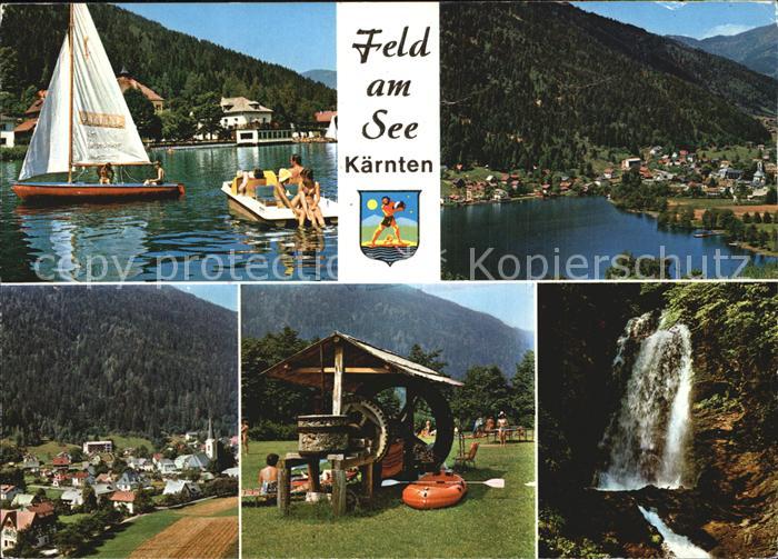 Feld See Segelboote Teilansicht Wasserfall