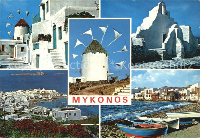 Mykonos Kykladeninsel aegaeis Teilansicht Hafen Windmuehle