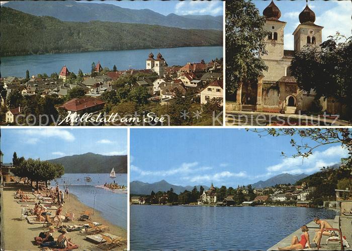 Millstatt Millstaettersee Totalansicht gegen Sueden Strandbad