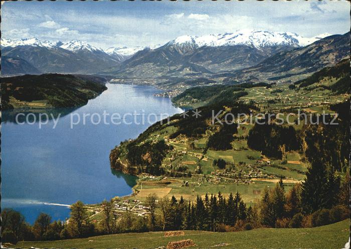 Millstatt Millstaettersee Fliegeraufnahme mit Hohe Tauern
