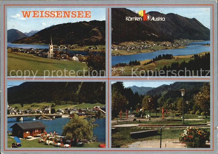 Weissensee Kaernten Teilansicht Minigolf Badestelle