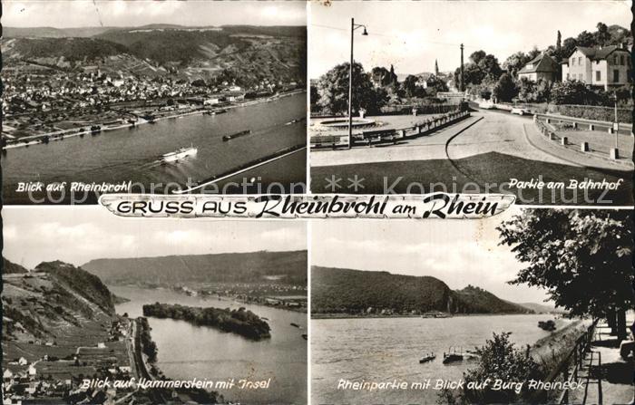 Rheinbrohl Panorama Partie am Bahnhof Rheinpromenade Burg Rheineck Hammerstein I