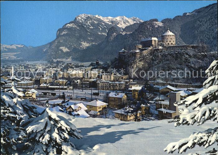 Kufstein Tirol Winterpanorama Blick auf Festung und Zahmen Kaiser