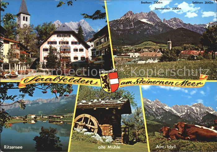 Saalfelden Steinernes Meer Ortspartie bei der Kirche Alpenpanorama Ritzensee Alt