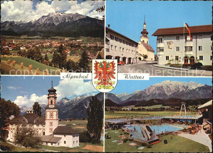 Wattens Ortsansicht mit Kirche Freibad Alpenpanorama