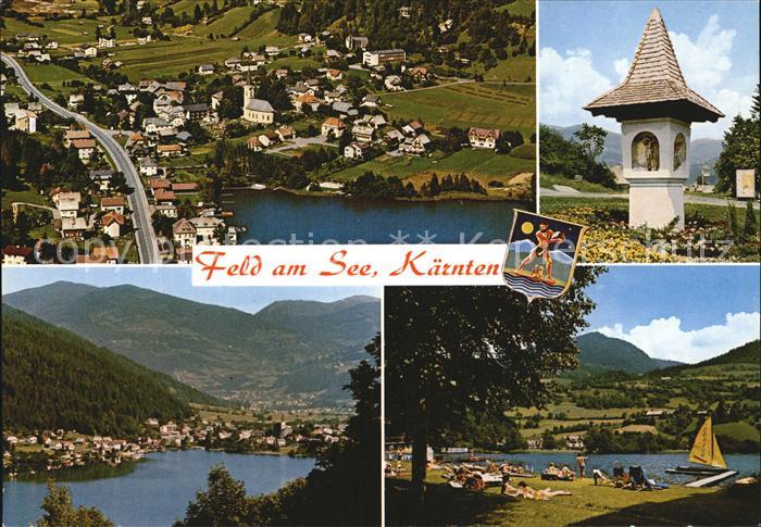 Feld See Sommerfrische Alpenseebad Fliegeraufnahme Badestrand Bildstock