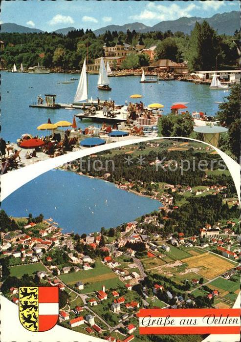 Velden Woerthersee Uferpromenade Badesteg Segeln Fliegeraufnahme