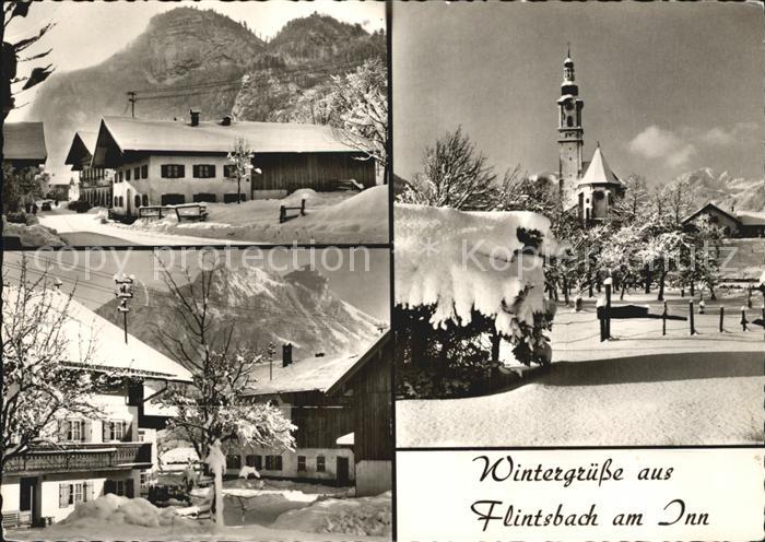 Flintsbach Inn Ortspartie an der Kirche im Winter