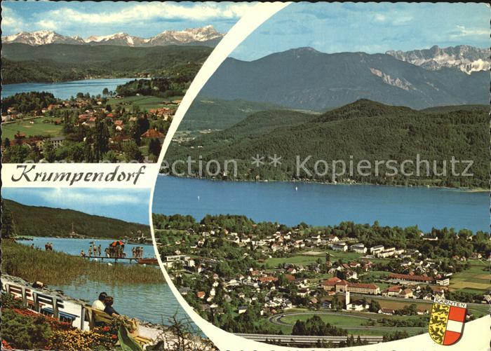 Krumpendorf Woerther See Panorama Blick gegen Karawanken Uferpromenade
