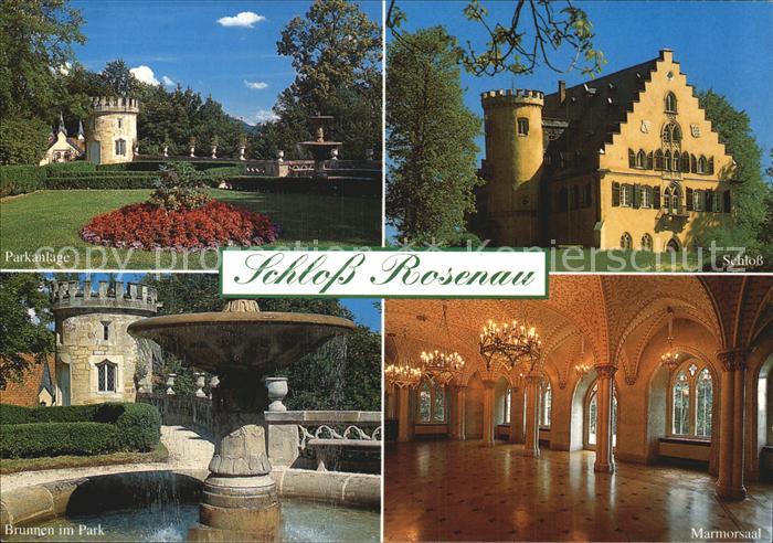 Coburg Bayern Schloss Rosenau Marmorsaal Brunnen park