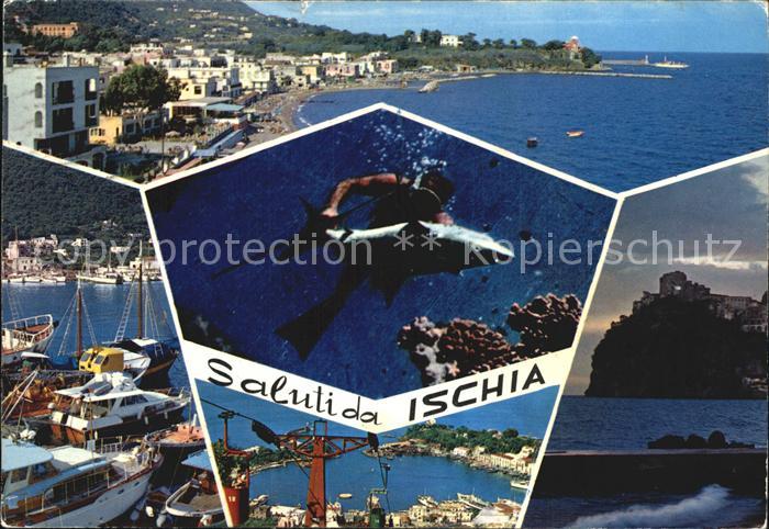 Ischia Hafen Taucher mit Hai Uferpronmenade
