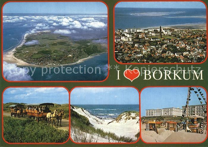 BORKUM Nordseebad Niedersachsen Fliegeraufnahme Strand Duenen Kutsche