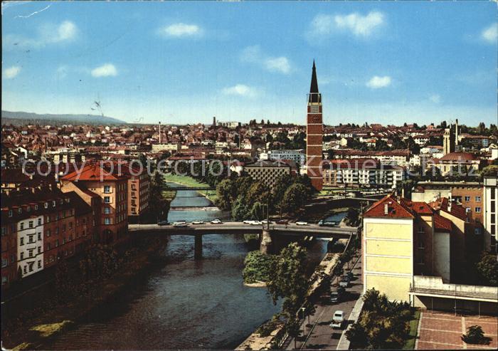 Pforzheim Zusmmenfluss von Enz und Nagold mit Kirche