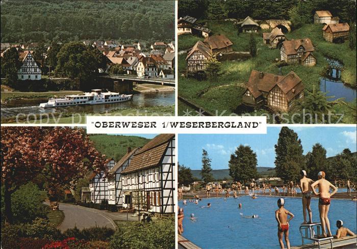 Oberweser Hessen Teilansicht Fahrgastschiff Fliegeraufnahme Schwimmbad