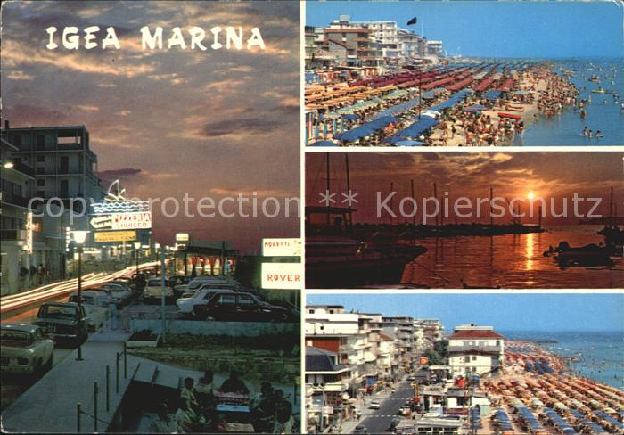 Igea Marina Strassenpartie Strand Hafen Sonnenuntergang