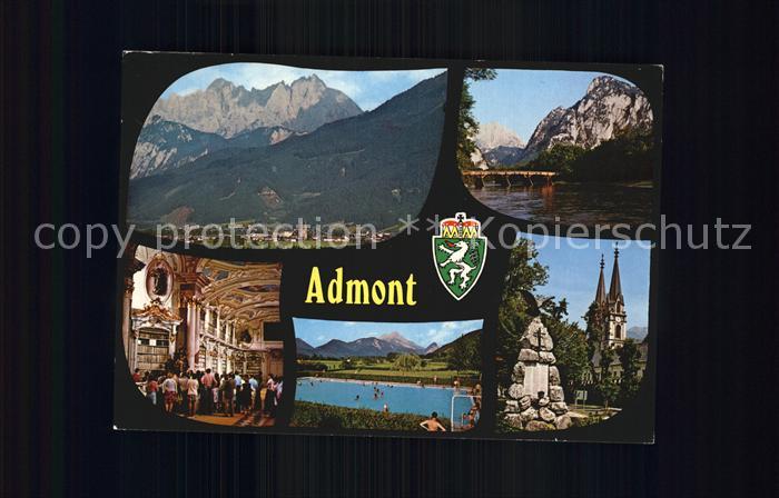 Admont Kaernten im Gesaeuse Teilansicht Bruecke Schwimmbad Kirche