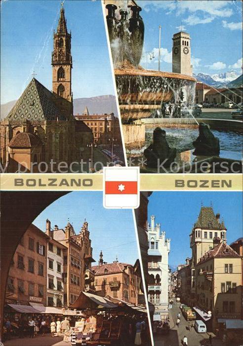 Bozen Suedtirol Kirche Brunnen Markt Strassenpartie
