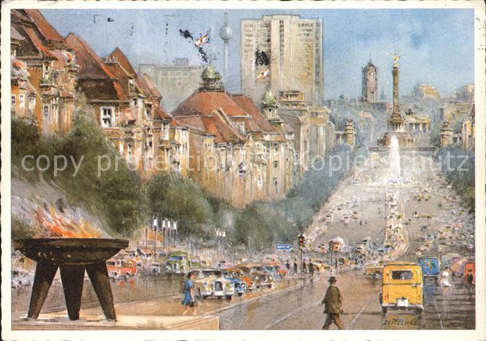 BERLIN  CITY Blick vom Theodor Heuss Platz ueber Kaiserdamm Kuenstlerkarte