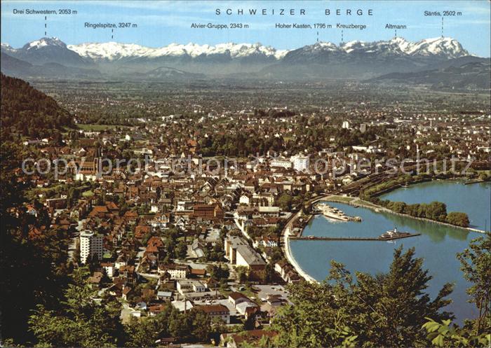 Bregenz Vorarlberg Fliegeraufnahme gegen Rheintal und Schweizer Berge