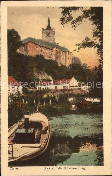 Cleve Kleve Blick zur Schwanenburg Fischerboot